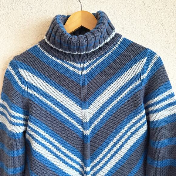 VTG Y2K Gap Wool Blend Stripped Turtleneck Sweater Medium Preppy Chunky 2000s - Picture 2 of 8